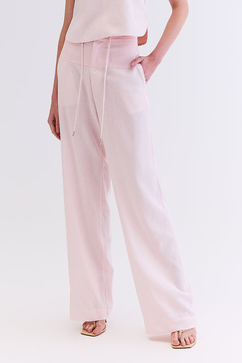 CALÇA LINHO COM SARJA ROSA
